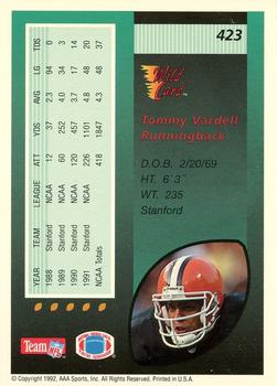 1992 Wild Card - 10 Stripe #423 Tommy Vardell Back
