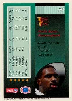 1992 Wild Card - 1000 Stripe #12 Keith Byars Back