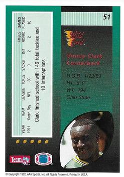 1992 Wild Card - 1000 Stripe #51 Vinnie Clark Back