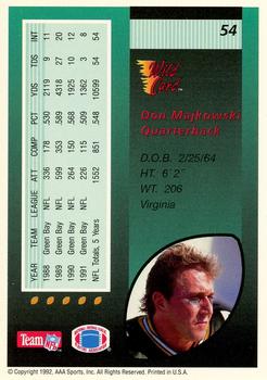 1992 Wild Card - 1000 Stripe #54 Don Majkowski Back