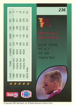 1992 Wild Card - 50 Stripe #236 Will Furrer Back