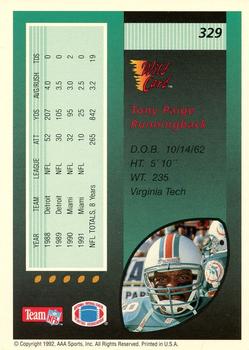 1992 Wild Card - 50 Stripe #329 Tony Paige Back