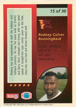 1992 Wild Card - Red Hot Rookies #15 Rodney Culver Back