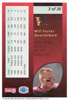 1992 Wild Card - Red Hot Rookies Silver #3 Will Furrer Back