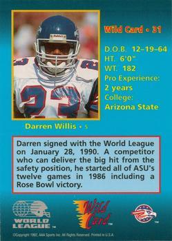 1992 Wild Card WLAF - 10 Stripe #31 Darren Willis Back