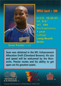 1992 Wild Card WLAF - 100 Stripe #139 Sean Foster Back