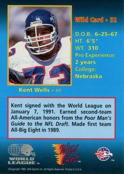 1992 Wild Card WLAF - 1000 Stripe #32 Kent Wells Back