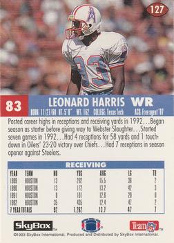 1993 SkyBox Impact #127 Leonard Harris Back