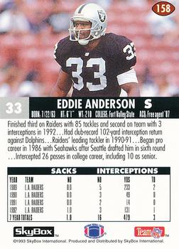 1993 SkyBox Impact #158 Eddie Anderson Back