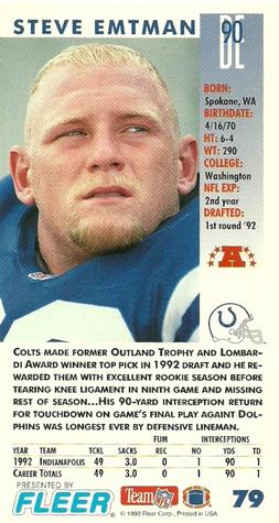 1993 GameDay #79 Steve Emtman Back