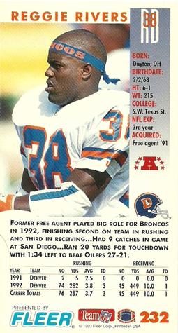 1993 GameDay #232 Reggie Rivers Back