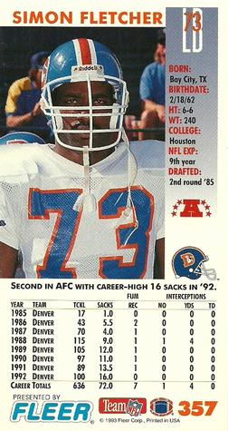 1993 GameDay #357 Simon Fletcher Back