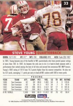 1993 SkyBox Premium #33 Steve Young Back