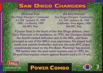 1993 Pro Set Power - Combos Gold #3 Junior Seau / Gary Plummer Back