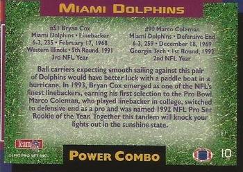 1993 Pro Set Power - Combos Prisms #10 Marco Coleman / Bryan Cox Back