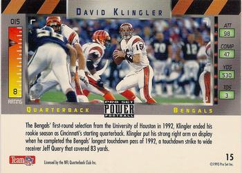 1993 Pro Set Power - Gold #15 David Klingler Back