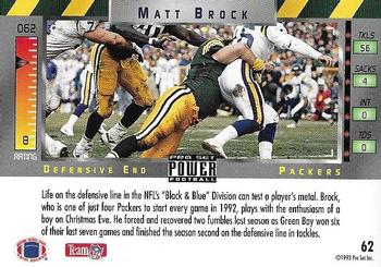 1993 Pro Set Power - Gold #62 Matt Brock Back