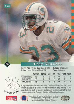 1993 SP #153 Troy Vincent Back