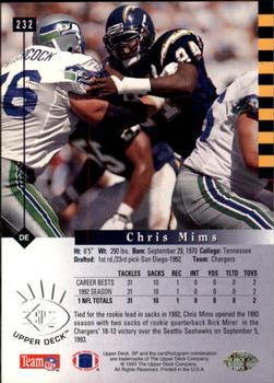 1993 SP #232 Chris Mims Back
