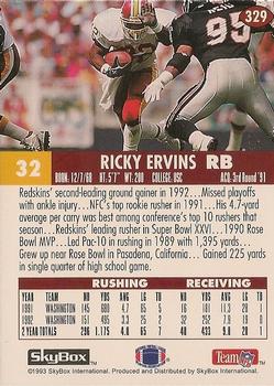 1993 SkyBox Impact - Color Foils #329 Ricky Ervins Back