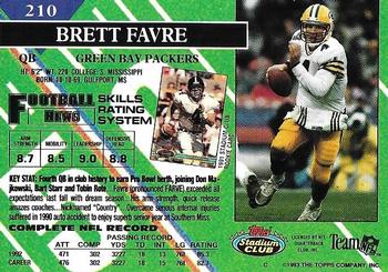 1993 Stadium Club - Members Only #210 Brett Favre Back