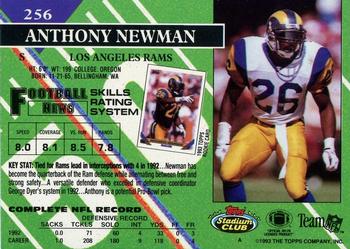 1993 Stadium Club - Members Only #256 Anthony Newman Back
