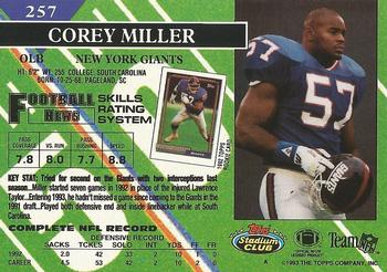 1993 Stadium Club - Members Only #257 Corey Miller Back