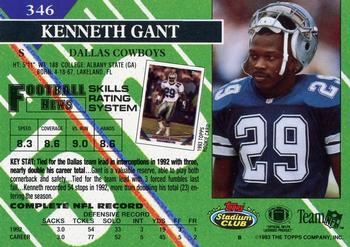 1993 Stadium Club - Members Only #346 Kenneth Gant Back