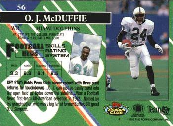 1993 Stadium Club #56 O.J. McDuffie Back