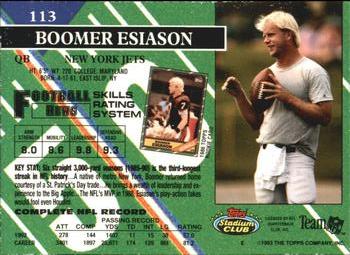 1993 Stadium Club #113 Boomer Esiason Back