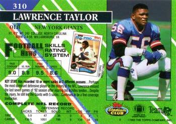 1993 Stadium Club #310 Lawrence Taylor Back