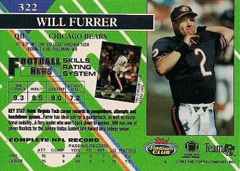 1993 Stadium Club #322 Will Furrer Back