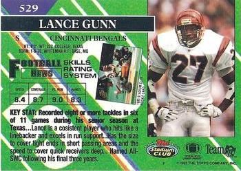 1993 Stadium Club #529 Lance Gunn Back