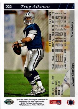 1993 Upper Deck Dallas Cowboys #D23 Troy Aikman Back