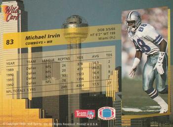 1993 Wild Card - 10 Stripe #83 Michael Irvin Back