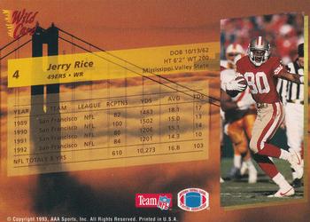 1993 Wild Card - 100 Stripe #4 Jerry Rice Back
