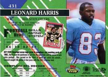 1993 Stadium Club - First Day Production/Issue #431 Leonard Harris Back