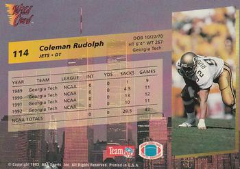 1993 Wild Card - 5 Stripe #114 Coleman Rudolph Back