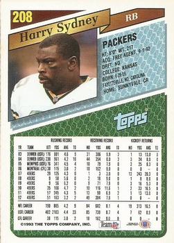 1993 Topps #208 Harry Sydney Back