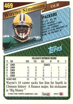 1993 Topps #469 Wayne Simmons Back
