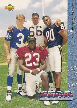 1993 Upper Deck #1 Star Rookies Checklist (Rick Mirer / Lincoln Kennedy / Curtis Conway / Garrison Hearst) Front