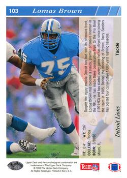 1993 Upper Deck #103 Lomas Brown Back