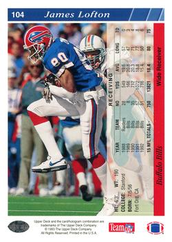 1993 Upper Deck #104 James Lofton Back