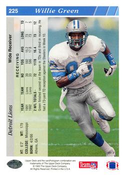 1993 Upper Deck #225 Willie Green Back