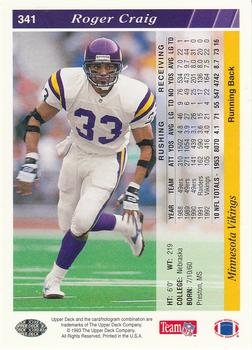 1993 Upper Deck #341 Roger Craig Back