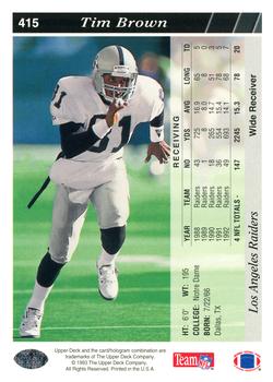 1993 Upper Deck #415 Tim Brown Back