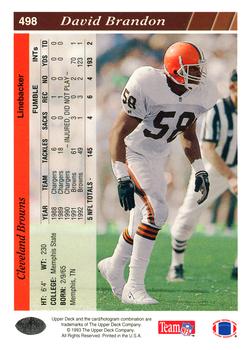 1993 Upper Deck #498 David Brandon Back