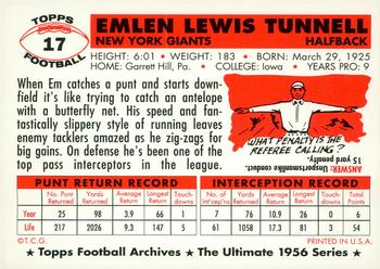 1994 Topps Archives 1956 - Gold #17 Emlen Tunnell Back