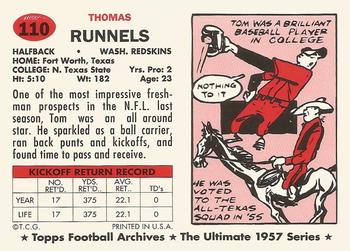 1994 Topps Archives 1957 #110 Tom Runnels Back