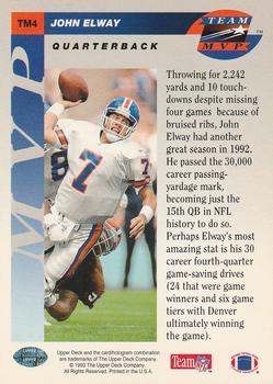 1993 Upper Deck - Team MVP #TM4 John Elway Back